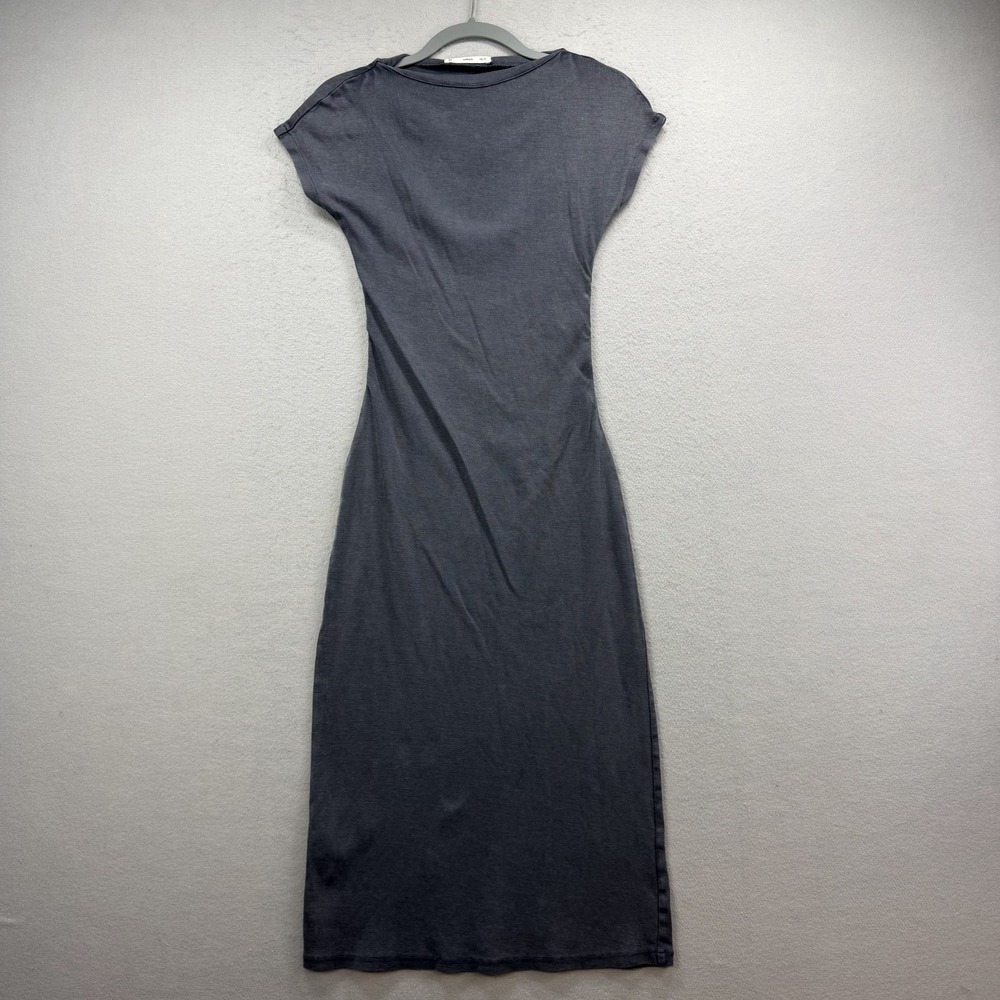 MNG Mango Dress Womens USA 4 Small Grey Knit Cap Sleeve Boat Neck Midi Cotton